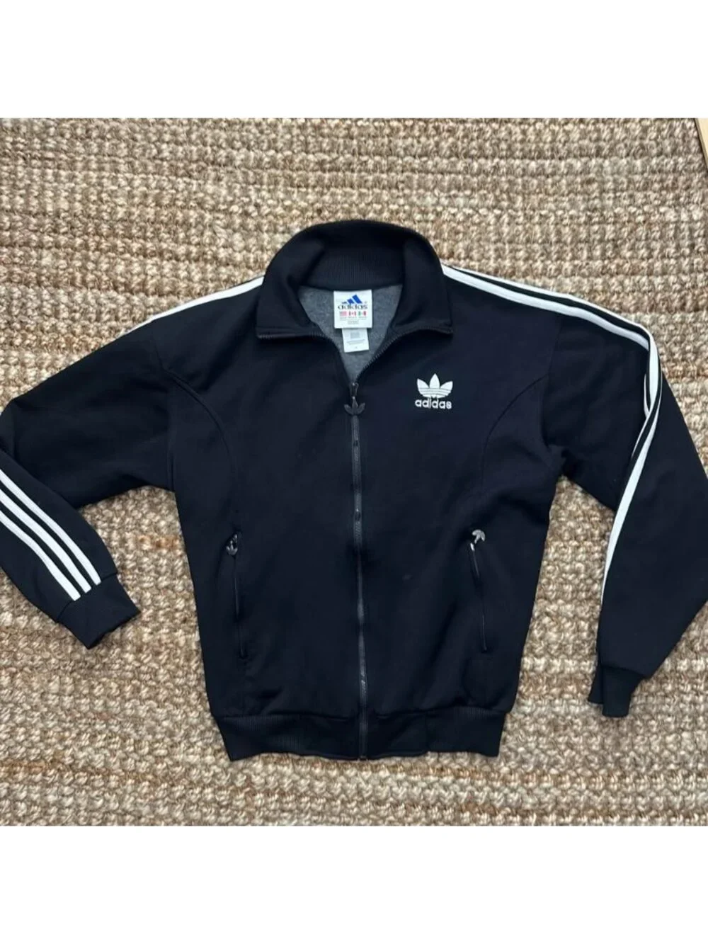 Vintage Adidas Jersey Lined Trefoil Track Jacket Mens Full Zip 3 Stripe Black Wh